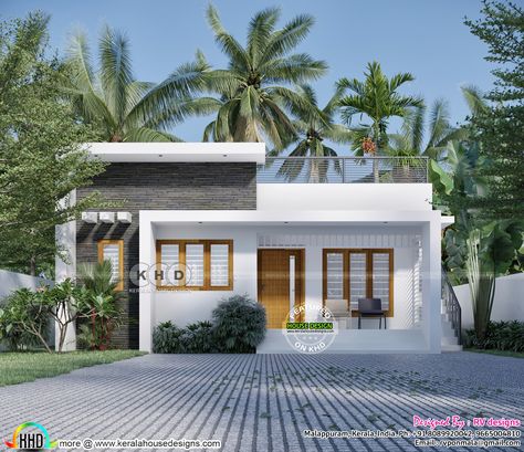 Elevation Design Single Floor, Simple House Exterior Design, Small Modern House, Flat House, Kerala House, House Balcony, House Outer Design, Little House Plans, House Roof Design