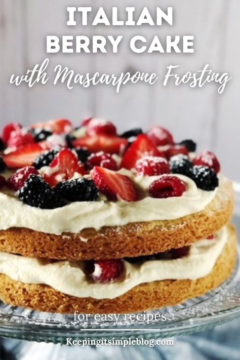 This simple, delicious and beautiful Italian berry cake is the perfect like cake to make for any occasion. A soft and fluffy vanilla cake is topped with preserves, mascarpone cream and fresh berries. Italian Berry Cake, Berry Mascarpone Layer Cake, Trifle Bowl, Mascarpone Cream, Berry Cake, Bowl Recipes, Blueberry Recipes, Cake Ingredients, Fresh Berries