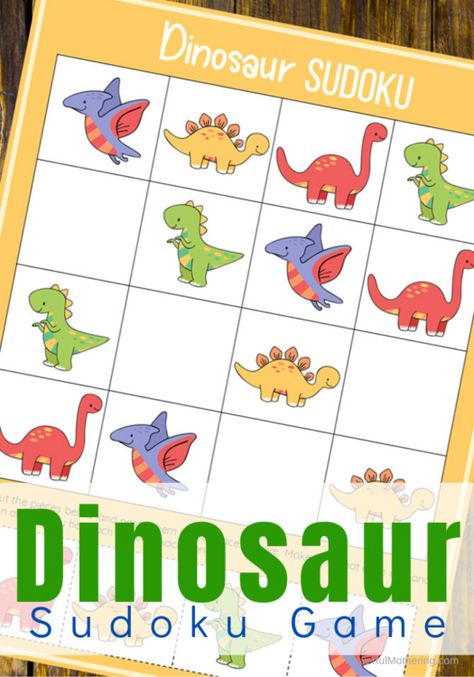 A printable Dinosaur Sudoku game for kids. This fun game will help encourage math skills as well as logic, reasoning, patience, memory and so much more! #sudokuforkids #dinosauractivities #mathgames The Good Dinosaur Toys, Toddler Projects, Dinosaur Toys For Kids, Learning Patience, Math Games For Kids, Dinosaur Activities, Fun Math Games, Math Game, Multiplication For Kids