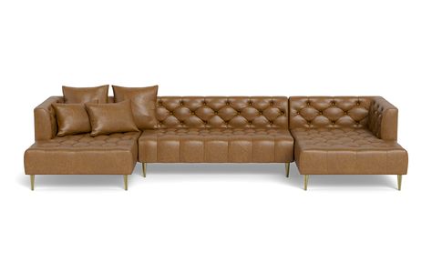 Ms. Chesterfield is our lighter, softer take on the classic Chesterfield sofa. We took the old-fashioned men's club design and gave it a more modern feel. The leather U-sectional sofa is a statement piece that can be customized to suit any room. We've kept the Chesterfield's signature tufting, but deconstructed its traditionally heavy shape. The back hits you at just the right height for maximum comfort, while the deep seat practically demands stretching out for a good nap. Both the seat and bac Tufted Sectional, Custom Sectional Sofa, Leather Sectional Sofa, Soft Layers, Interior Define, Chesterfield Sofa, Leather Sectional, Living Room Sectional, Life Well Lived