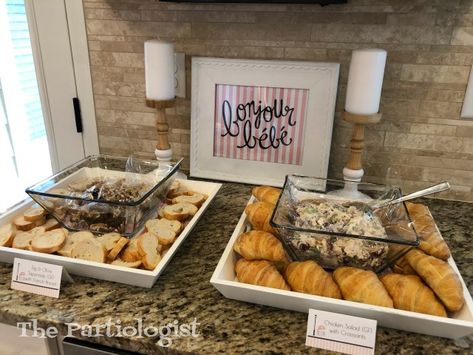 The Partiologist: Paris Themed Party! Paris Themed Food, Paris Themed Party, Chicken Crepes, French Potato Salad, Paris Themed Birthday Party, French Potatoes, Coconut Truffles, Cream Cheese Mints, Treat Stand