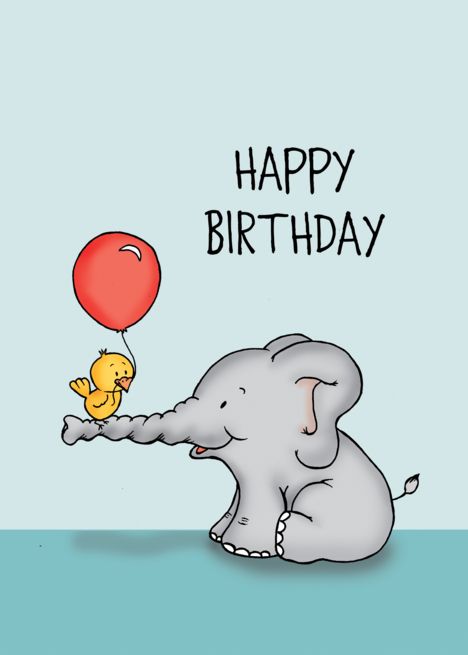 Happy Birthday, Cute Yellow Bird with Red Balloon Perched on Elephant&rsquo; card Funny Elephant Drawing, Happy Birthday Elephant Image, Happy Birthday Elephant, Elephant Cards Birthday, Balloon Elephant Card, Happy Birthday Cute, Mama Elephant Birthday Cards, Cartoon Photos, Birthday Cute