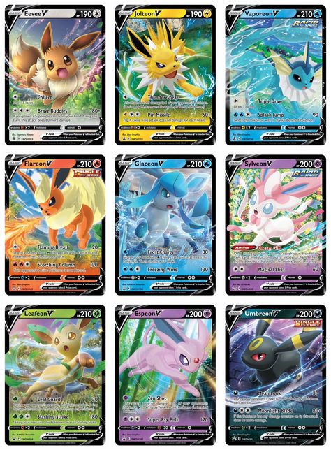 Pokemon TCG Restocks & News on Twitter: "Here's a better look at the 9 Eevee promos included in the Eevee V Collection. https://t.co/N3FBxp73FM" / Twitter Pokemon Cards Eevee, Eevee Pokemon Card, Pokémon Cards Rare, Printable Pokemon Cards, Mew Pokemon Card, Pokemon Go Cards, Pokemon Cards Legendary, Pokemon Tcg Cards, All Pokemon Cards