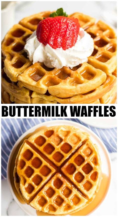 Buttermilk waffles are so easy to make from scratch - all you need is one bowl, a whisk, and a few everyday ingredients. Ditch the mix and give these homemade waffles a try! Waffle Recipe With Pancake Mix Breakfast, Waffle With Pancake Mix Recipes, Gourmet Waffles, Waffle Pancakes, Waffles Brunch, Pinterest Collage, Waffle Iron Recipes, Buttermilk Waffles, Waffle Maker Recipes