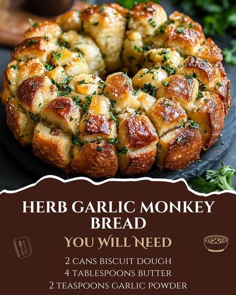 Zesty Recipes - Herb Garlic Monkey Bread 🍞🧄  A savory,... Savory Monkey Bread Recipe, Sourdough Monkey Bread, Garlic Monkey Bread Recipe, Garlic Monkey Bread, Pull Apart Monkey Bread, Savory Monkey Bread, Easy Monkey Bread, Monkey Bread Recipe, Canned Biscuits