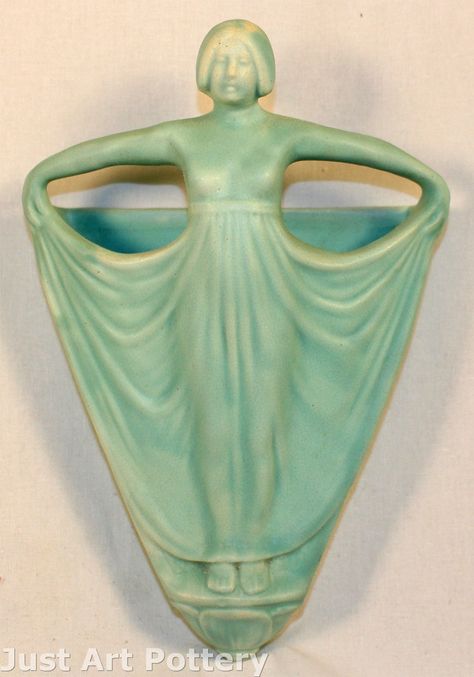 Rare Weller Pottery Hobart wall pocket with a woman holding her dress. Description from justartpottery.com. I searched for this on bing.com/images Weller Pottery, Pottery Collection, Art Deco Lady, Elegant Vases, Vintage Shopping, Pottery Sculpture, Pottery Planters, Pot Of Gold, Timeless Art