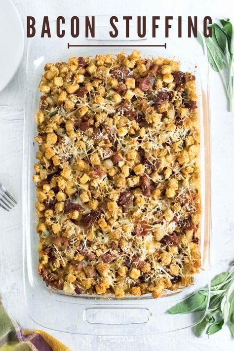 Stuffing recipe with bacon. Stuffing Recipes With Bacon, Stuffing With Bacon, Bacon Stuffing, Stove Top Stuffing Recipes, Homemade Stuffing Recipes, Christmas Stuffing, Recipe With Bacon, Stuffing Balls, Homemade Stuffing