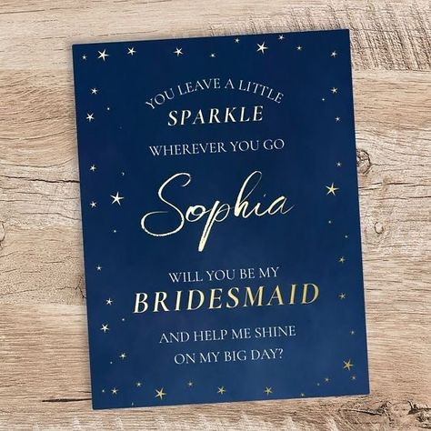 ✨ Leave a little sparkle wherever you go! These celestial-themed bridal party invites and save the dates are perfect for adding a touch of magic to your special day. Customize them for your bridesmaids, maid of honor, and even wedding favors! 🌟💍 Personalize each design to make your wedding truly unique. Click the link in bio to shop now! 💫 #BridesmaidProposal #CelestialWedding #SaveTheDate #WeddingStationery #BridalPartyGifts #WeddingFavors #ZazzleMade Bridal Party Invitations, Navy Bridesmaids, Bridesmaid Proposal Card, Celestial Wedding, Be My Bridesmaid Cards, Bridesmaid Proposal Cards, Foil Invitations, Bridal Party Proposal, Bridesmaid Proposal Gifts