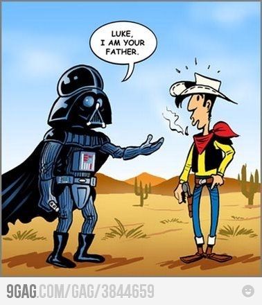 HA! Because, you know, it's Lucky Luke.... Darth Vader Fan Art, When Is Fathers Day, Father Picture, Happy Fathers Day Images, Dark Vador, Cartoon Strip, Lucky Luke, Geek Humor, Geek Art