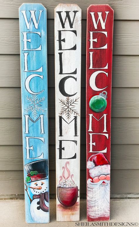 Winter Welcome Sign, Painted Wooden Signs, Christmas Signs Wood, Christmas Wood Crafts, Snowman Crafts, Christmas Porch, Christmas Paintings, Christmas Wood, Winter Crafts