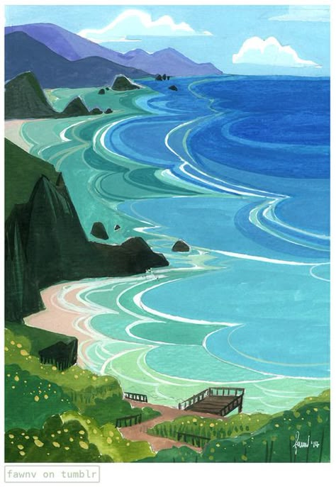 Point Dume Malibu, Story Artist, Sea Illustration, Creation Art, Walt Disney Animation Studios, Animation Studios, Walt Disney Animation, Landscape Illustration, Environment Concept Art