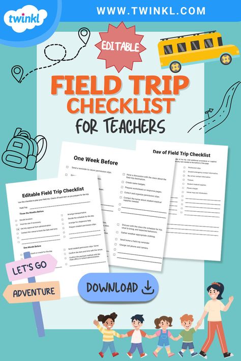 Editable Field Trip Checklist for Teachers Field Trip Checklist, Trip Checklist, Create Name, Travel Prep, Outdoor Learning, Travel Checklist, Name Badges, Get Outdoors, Aid Kit