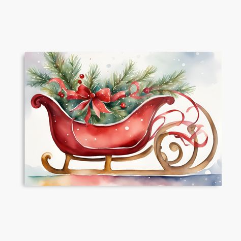 Get my art printed on awesome products. Support me at Redbubble #RBandME: https://www.redbubble.com/i/metal-print/Christmas-Sleigh-Watercolor-Design-by-tamscherck/165148700.0JXQP?asc=u Christmas Crafts For Kids To Make, Winter Watercolor, Christmas Sleigh, Watercolor Art Lessons, Step By Step Painting, Paint Ideas, Christmas Crafts For Kids, A Metal, Christmas Watercolor