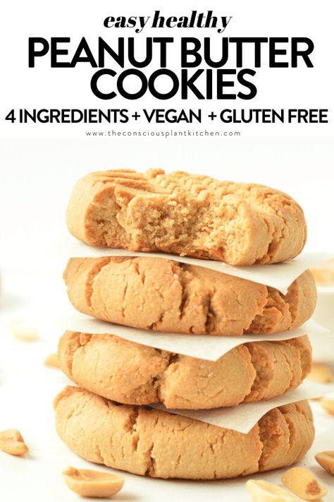 HEALTHY PEANUT BUTTER COOKIES Peanut Butter Cookies 4 Ingredients, Healthy Vegan Dessert, Healthy Peanut Butter Cookies, Butter Cookies Easy, Easy Peanut Butter Cookies, Healthy Peanut Butter, Healthy Desserts Easy, S'mores, Keto Cookies