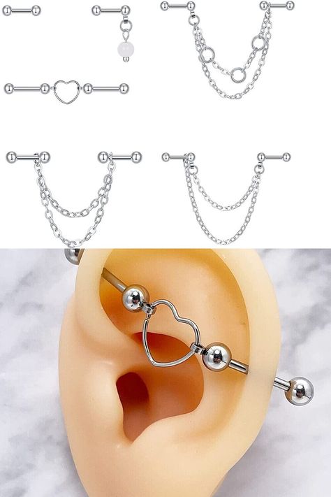 Chain Industrial Piercing, Chain Industrial, Cartilage Earrings Chain, Scaffold Piercing, Earrings Industrial, Scaffolding Piercing, Industrial Bar Piercing, Ear Piercings Industrial, Piercing Industrial