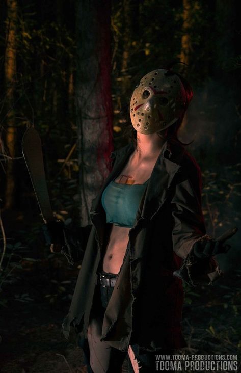 Female Jason Voorhees Cosplay, Jason Female Costume, Jason Costume Girl, Jason Without Mask, Female Jason Costume, Jason Voorhees Photoshoot, Jason Voorhees Costume Female, Jason Costume Women, Jason Halloween Costume Women