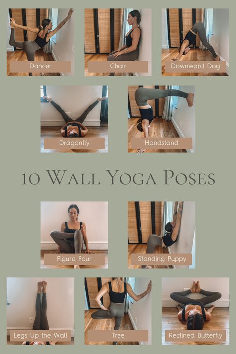 Wall Yoga Poses, Oasis Decor, Yoga Chart, Essential Yoga Poses, Yoga Flow Sequence, Wall Yoga, Yoga Poses For Flexibility, Chair Pose Yoga, Wall Stretch