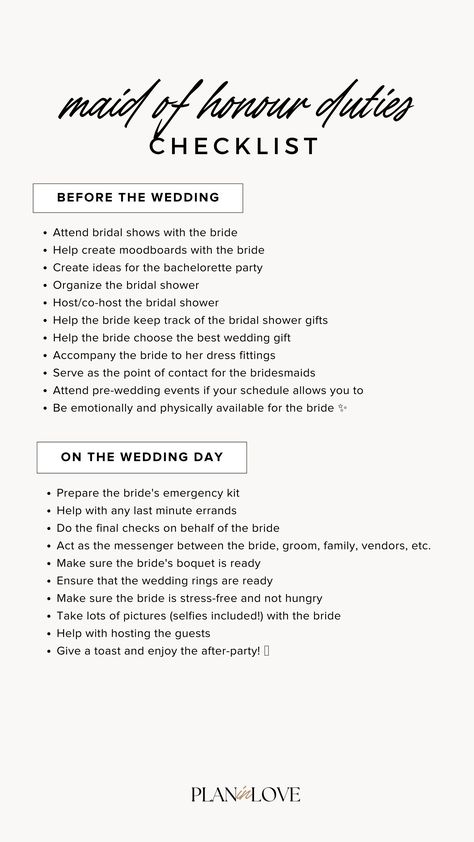 maid of honor duties | maid of honor duties checklist | bridal party coordination | maid of honor responsibilities  | wedding planning  | wedding day moments | wedding planning tools | wedding journey | wedding | plan in love Maid Of Honor Different Ideas, Maid Of Honor Day Of Duties, Made Of Honor Duties Checklist, Maid Of Honor Tasks, What Is The Maid Of Honor Responsible For, Maid Of Honor List, Maid Of Honour Checklist, Maid Of Honor Checklist Printable, Roles Of Maid Of Honor