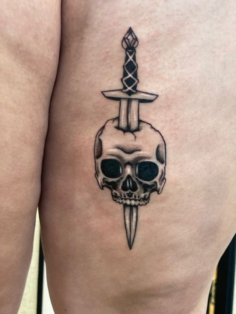 #skulltattoos #skull #dagger #tattoo Knife Through Skull Tattoo, Dagger Through Skull Tattoo, Skull Dagger Tattoo, Knife Tattoo, Dagger Tattoo, Painting Tattoo, Skull Tattoos, I Tattoo, Skull Tattoo