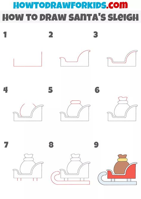 How To Draw Santa's Sleigh, How To Draw A Sleigh, Sleigh Doodle, Santa Sleigh Drawing, Slay Drawing, Sleigh Drawing, Easy Santa Drawing, Deer Drawing Easy, Christmas Alternative