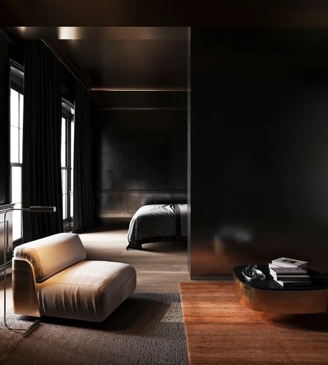 / Black interior / | WORK Boutique Studio, Luxury Cabin, Interior Work, Dark Interiors, 3d Visualization, Architecture And Design, Black Interior, Interior Inspiration, Coffee Shop