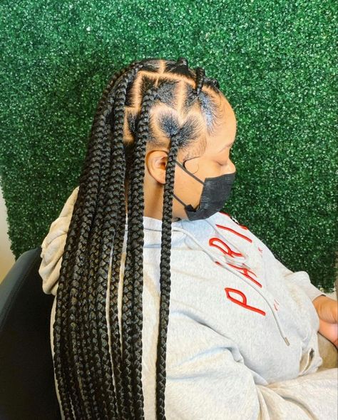 Knotless Box Braids With Heart, Box Braids With Heart, Large Knotless Box Braids, Braids With Heart, Large Braids, Large Knotless, Knotless Box Braids, Avocado Hair, Braid Inspiration