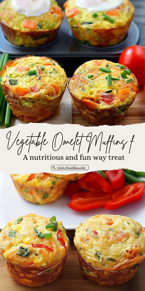 Vegetable Omelet Muffins for Kids Ingredients: 2 large eggs Black pepper to taste 1 onion, finely chopped 1 green chili, finely chopped 1 carrot, finely chopped Coriander leaves, chopped Mozzarella cheese, grated Sweetcorn Oil for brushing #Muffins #EggCarrot Omelette Muffins Recipe, Muffins For Kids, Vegetable Omelette, Omelette Muffins, Easy Egg Muffins, Low Calorie Cookies, Omelet Muffins, Mini Quiche Recipes, Breakfast Easy