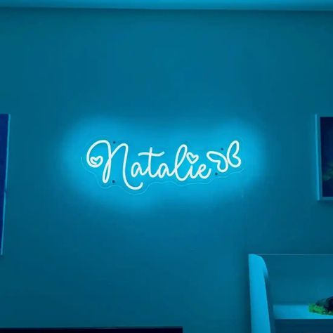 #NeonSignNames #NeonInspiration #NeonSigns #BrightIdeas Natalie Name, Navy Blue Walls, Sign Stand, Eco Friendly Design, Custom Neon, Custom Neon Signs, Led Neon Signs, Chicago Illinois, Led Neon