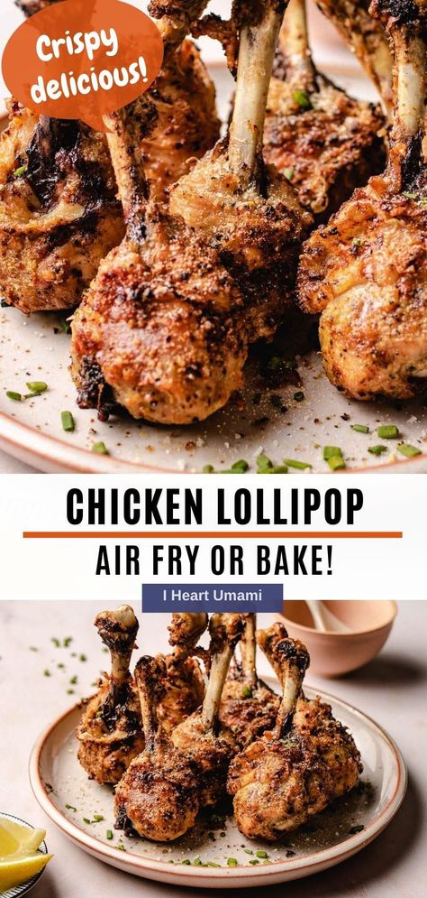 Chicken Lollipop made from chicken drumsticks with extra crispy skin! Follow my how-to French drumsticks for the best lollipop chicken legs! Drumstick Lollipops Fried, Lollipop Chicken Drumsticks Air Fryer, Chicken Leg Lollipops, Lollipop Chicken Drumsticks, Drumstick Lollipops, Oven Crispy Chicken, Lollipop Chicken, Umami Recipes, Chicken Lollipop