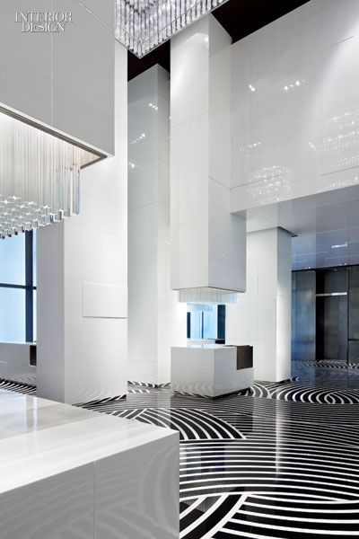 Mandarin Oriental Guangzhou | Tony Chi and Associates Floor Tile Design, Hotel Interior Design, Lobby Design, Hotel Interiors, Design Hotel, Hotel Interior, Black And White Stripes, Hospitality Design, Floor Patterns