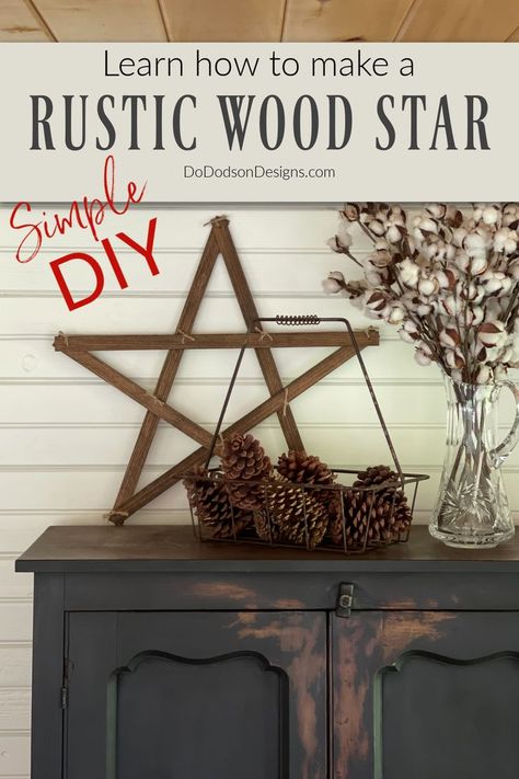 Learn how to make this wood star out of reclaimed scrap wood. Don't you just love rustic Christmas decor?! Do Dodson Designs Diy Star Decorations, Diy Wood Star, Scrap Wood Projects Diy, Primitive Christmas Decor, Christmas Diy Wood, Scrap Wood Crafts, Farmhouse Decor Diy, Rustic Christmas Decor, Easy Diy Home Decor