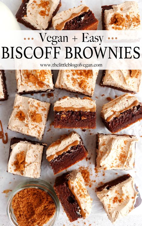 Biscoff Brownies, Vegan Brownies Recipe, Biscoff Recipes, Vegan Baking Recipes, Vegan Brownie, Vegan Christmas, Vegan Dessert Recipes, Vegan Treats, Vegan Cake