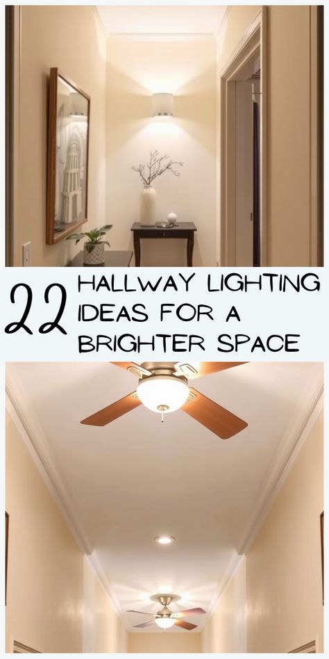 Create the perfect atmosphere in your hallway with these 22 lighting ideas that combine style and function. Upstairs Hallway Light Fixtures, Passage Decor Hallways, Unique Hallway Ideas, Hallway Lighting Wall Lights, Small Dark Hallway Ideas, Hallway Decoration Ideas, Dark Hallway Ideas, Hallway Update, Hallway Lighting Ideas