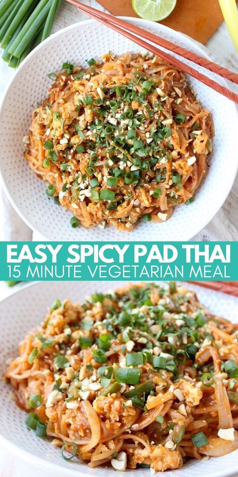 Veggie Pad Thai Easy, Easy Pad Thai Recipe Vegetarian, Red Curry Pad Thai, Vegetarian Phad Thai, Tofu Pad Thai Recipe Easy, 15 Minute Vegetarian Meals, 15 Minute Meals Vegetarian, Gf Vegetarian Recipes, Gluten Free Thai Recipes