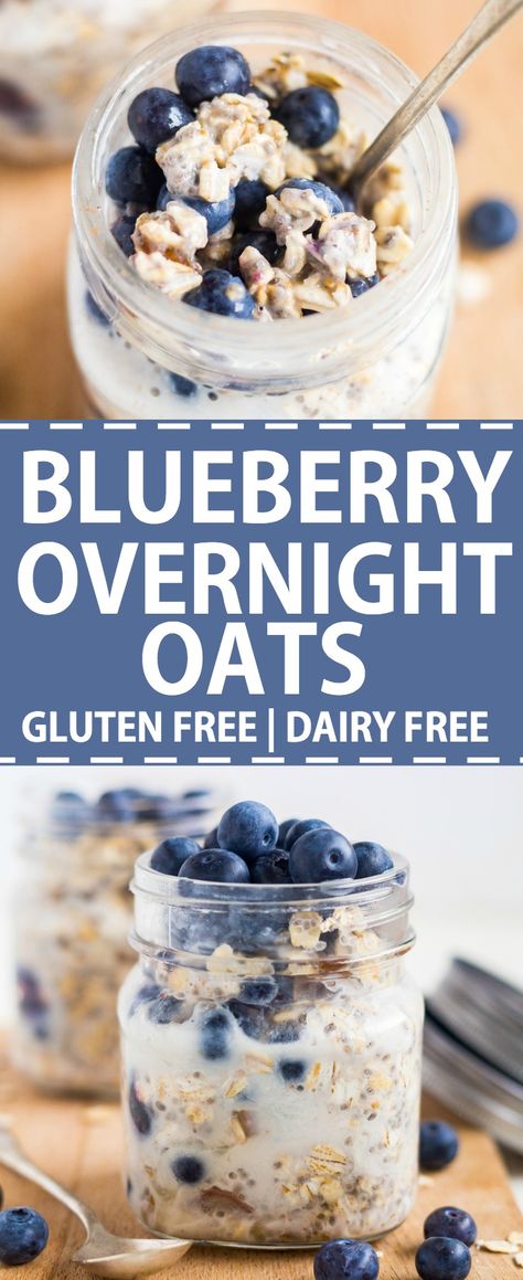 Gluten Free Overnight Oats, Dairy Free Overnight Oats, Dairy Free Breakfast Recipes, Overnight Oats With Yogurt, Easy Breakfast Smoothies, Blueberry Overnight Oats, Overnight Oats Recipe Healthy, Dairy Free Breakfasts, Overnight Oats Healthy