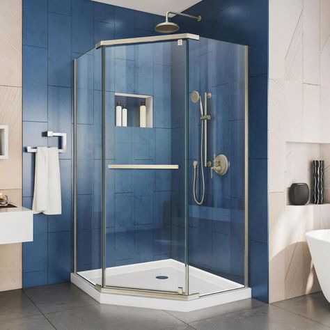 10 Best Shower Kits of 2022 | The Family Handyman Brushed Nickel Shower Door, Neo Angle Shower Enclosures, Corner Shower Kits, Dreamline Shower, Neo Angle Shower, Shower Stalls, Contemporary Shower, Brushed Nickel Hardware, Door Opening