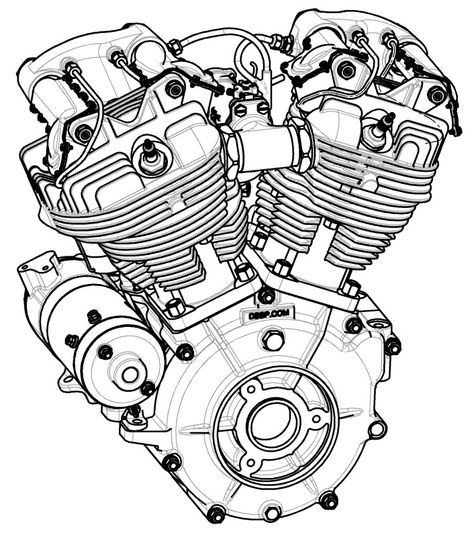 Engine Sketch, Motor Drawing, Bike Restoration, Pop Art Comic Girl, Harley Davidson Engines, Rockabilly Cars, Harley Davidson Artwork, Harley Davidson Knucklehead, Diy Motorcycle