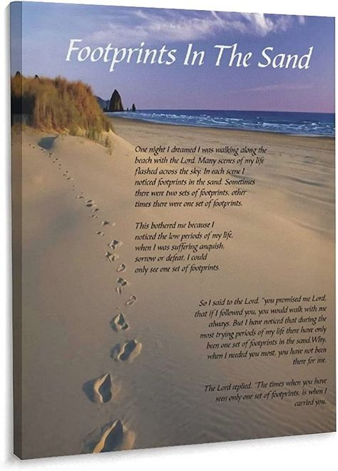 Amazon.com: Footprints in The Sand Poem Paintings Print Canvas Wall Art Decoration Stretched And Framed Ready To Hang -12x16in: Posters & Prints Footprints In The Sand Poem, Footprints In The Sand, Christian Art Gifts, You Promised, The Sand, Posters Prints, Beach Themes, Art Decoration, First Night