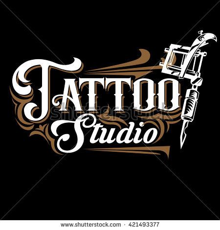 Vector tattoo studio logo templates on black background. Cool retro styled vector emblem. Tattoo studio sign. Tattoo Studio Logo, Tattoo Shop Interior, Tato Suku, Background Cool, Vector Tattoo, Tattoo Posters, Eye Logo, Tattoo Signs, Tattoo Photography