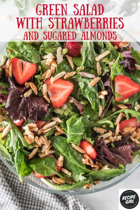 Strawberry Green Salad, Strawberry Almond Salad, Green Salad With Strawberries, Healthy Green Salads, Main Dish Salad Recipes, Salad With Strawberries, Almond Salad, Cold Salad Recipes, Lettuce Salad Recipes