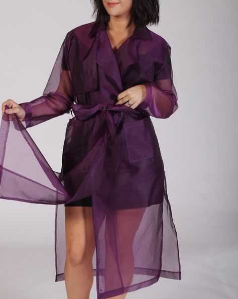 JuliaBobbin: The Transparent Organza Trench Coat - Simplicity 8554 Purple Trench Coat Outfit, Organza Trench Coat, Purple Trench Coat, Trench Coat Outfit, Sewing Blogs, Coat Outfits, Silk Organza, Favorite Dress, Dress Patterns