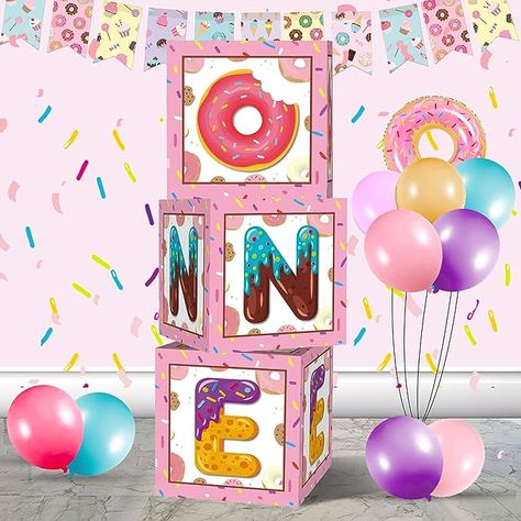 3pcs 11.8" sweet one donut balloon boxes, balloons are not included! [EASY TO ASSEMBLE]: The donut balloon boxes are folded before you open the package.It is easy to assemble and disassemble in just few minutes. Sweet One Backdrop, First Birthday Sweet One, Sweet One Party, 1st Birthday Party Games, Balloon Boxes, Donut Themed Birthday Party, First Birthday Balloons, Donut Birthday Parties, Balloon Box