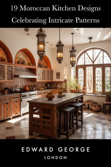 Moroccan kitchen infused with rich flavors of saffron and spice, creating a warm ambiance. Marocain Kitchen, Modern Moroccan Kitchen Design, Morocco Kitchen Design, Kitchen Arabic Design, Turkish Style Kitchen, Interior Home Design Ideas Kitchens, Arabic House Design Interiors, Arab Kitchen Design, Moroccan Inspired Kitchen