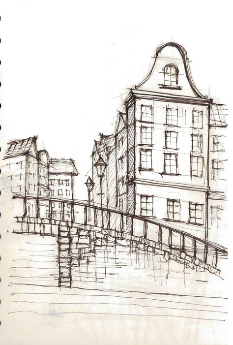 Amsterdam- pen sketch Amsterdam Sketch Drawings, Amsterdam Drawing Easy, Drawing Buildings Sketch Easy, Pen Sketches Aesthetic, Amsterdam Sketch, Amsterdam Drawing, Black Pen Sketches, Jazz Aesthetic, Amsterdam Architecture