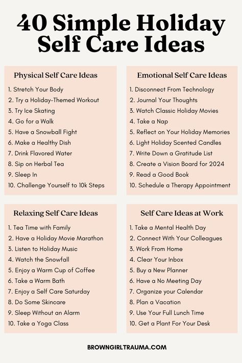 self-care ideas Self Care Interventions, Social Self Care Ideas, Self Care For Families, Holiday Self Care Tips, Christmas Self Care Ideas, Things To Do For Self Care, February Self Care, Self Care Party, New Year Self Care