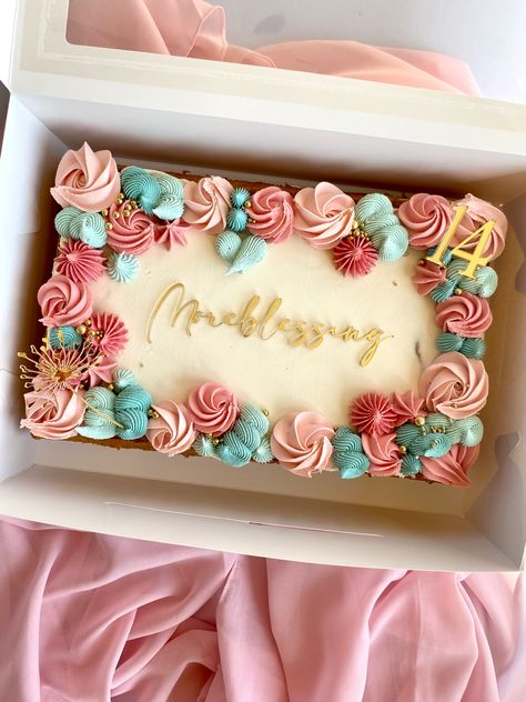 Rectangular Cake Designs Birthday, 13x9 Cake Decorating Ideas, Pretty Sheet Cakes For Women, Floral Sheet Cake Birthday, Sheet Pan Cake Decorating Ideas, Girly Sheet Cake, Rectangle Birthday Cake Ideas For Women, Girl Baby Shower Sheet Cake Ideas, Sheet Birthday Cakes For Women