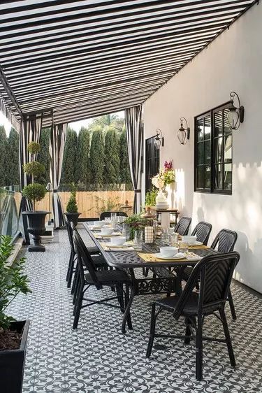 20 Creative Patio Cover Ideas for Any Budget | Hunker Master Patio, Awning Ideas, Patio Trellis, Honeymoon House, Keys House, Backyard Canopy, Outdoor Fairy Lights, Modern Pergola, Patio Covers