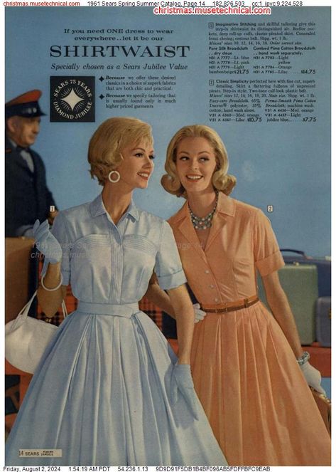 1961 Fashion, Housewife Dress, 60’s Fashion, Fashion 50s, Shirtwaist Dress, Vintage Inspired Fashion, Clothing Catalog, 1960s Fashion, Moda Vintage