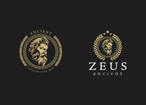 Ancient greek zeus logo design. Vintage zeus logo vector Zeus Logo Design, Zeus Logo, Logo Design Vintage, Wedding People, Vintage Logo Design, Heart Tree, Cityscape Photos, Logo Banners, Nature Backgrounds