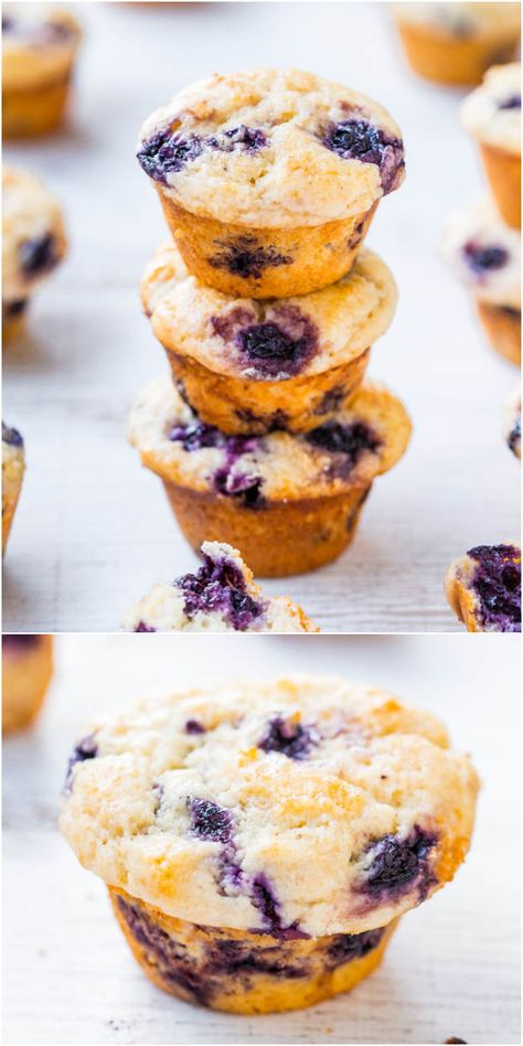 Extra Soft & Moist Blueberry Muffins - No oil & almost no butter yet they're the moistest muffins ever! All those blueberries make them impossible to resist! Moist Blueberry Muffins, Best Blueberry Muffins, Moist Muffins, Averie Cooks, Blueberry Recipes, Blueberry Muffins, Frozen Blueberries, Blue Berry Muffins, Muffin Recipes